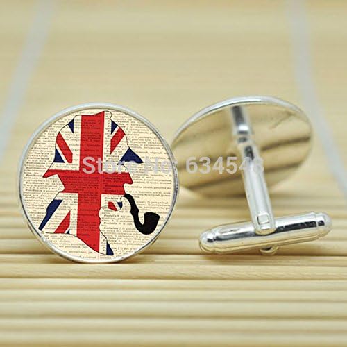 Pretty Lee Bbc - Sherlock Holmes Inspired Classic Logo Silhouettein Silver Cufflinks Glass Cabochon Cufflinks C3043