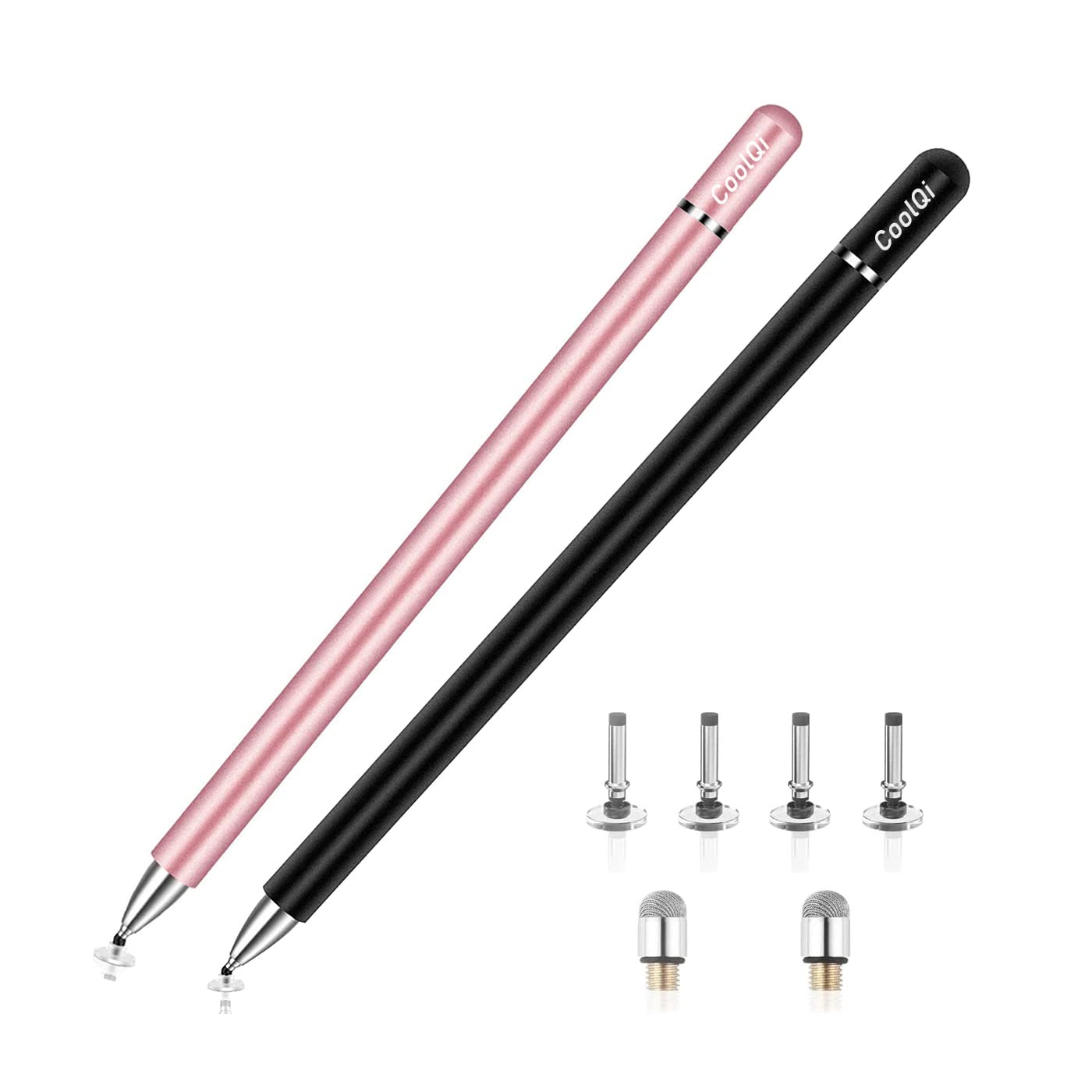 Stylus Pens for Touch Screens, 2 Pack 2 in 1 High Precision Universal ipad Pen,Stylus Pen for iPad,iPhone, Android, Microsoft Tablets, Compatible with All Touch Screens with 6 Tips(Black/Pink)