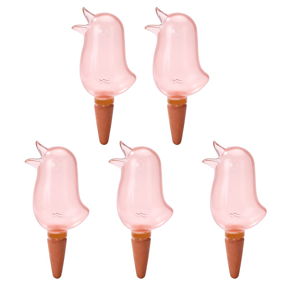 KENANLAN 5 Packs Self Watering Spike,Plant Watering Globes, Clear Bird Shape Self Watering Globes,Automatic Irrigation Spikes, Plant Watering Devices for Potted & Hanging Plants (Desert red)