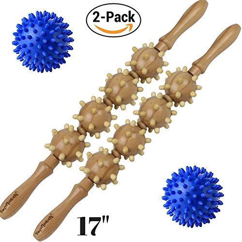 TopNotch® 17” FASCIA MASSAGE ROLLER - Cellulite Remover - Trigger Points Massage PLUS Spiky Ball - 2 PACK