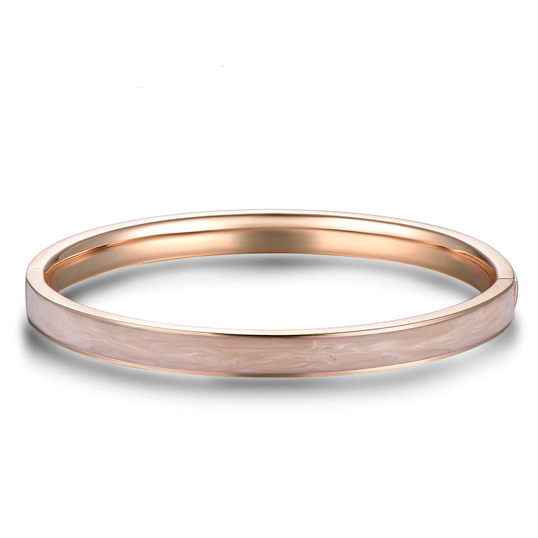 Santuzza Rose Gold Plating Bangle Brass Enamel Bracelet Ideal Jewelry Gift for Women Girls (Pink)