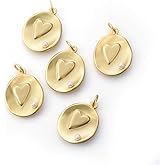 DanLingJewelry 5Pcs Love Heart Charms Golden Color Oval with Heart Shape Brass Charms with Acrylic Pearl Beads for Jewelry Making Findings
