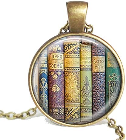 Booklover Library Necklace (Vintage Books Cabochon Necklace)