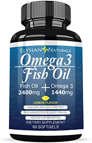 Triple Strength Omega 3 Fish Oil - 2400MG Capsule - Heart & Brain Health + Joint & Skin Support - Burpless Natural Lemon Flavor 30 Day Supply