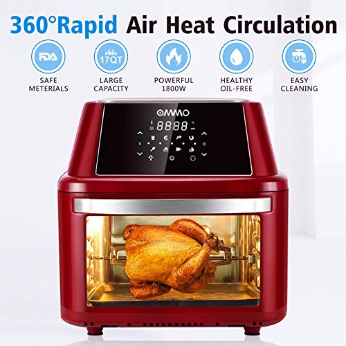 OMMO Air Fryer Oven Combo, 17 Quart 1800W Air Fryer Toaster Oven with 8
