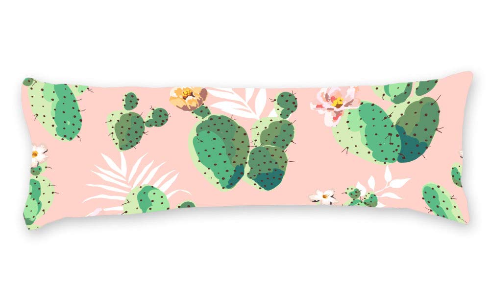 AILOVYO Pillow Cover Cacti Pink Cactus Silky Shiny Satin Body Pillow Case Home Decor 20 x 54 Inch