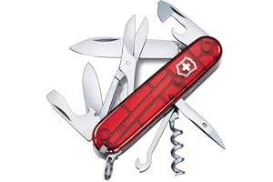 Victorinox Climber Swiss Army Knife, 14 Function Swiss Made Pocket Knife with 2 Blades, Corkscrew and Screwdriver - Ruby