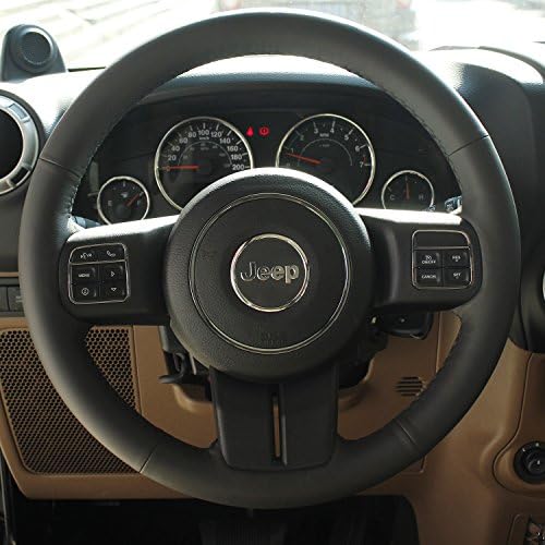 16sixteen Luxury Hand Sewing Anti-slip Premium Nappa Leather Stitch On Car Steering Wheel Cover for Jeep Wrangler, Black Cover, 9 Color Thread
