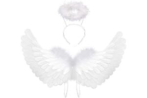 BohoSM Angel Costume Wings and Halo Adult White Angel Costumes Wings for Girls Kids Party Children's Boys Halloween Christmas