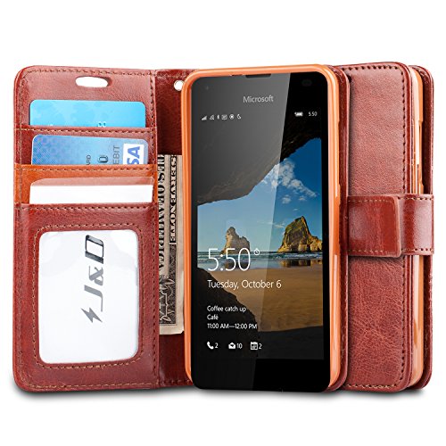 Lumia 550 Case, J&D [Wallet Stand] Microsoft Lumia 550 Wallet Case Heavy Duty Protective Shock Resistant Wallet Case for Lumia 550 (Brown)