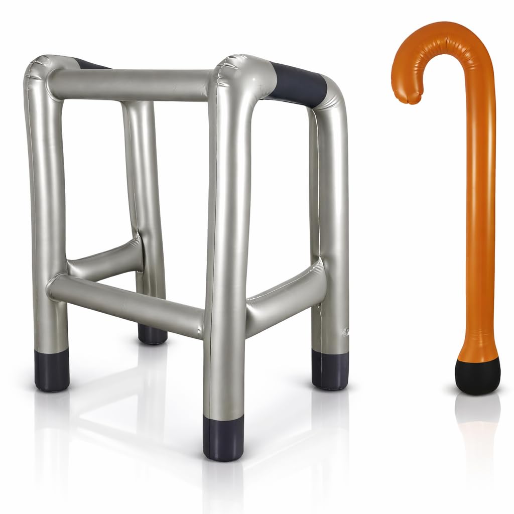 The Glowhouse Inflatable Zimmer Frame & Walking Stick – Funny Fancy Dress Prop for Stag Do, Hen Party & Old Age Costume – Lightweight Inflatable Party Accessory