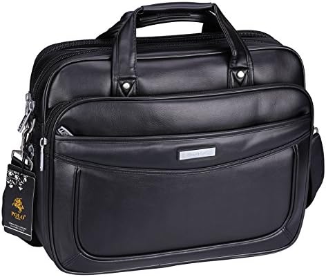 VIDENG POLO Extended 15.6 inches Leather Briefcase Laptop Bags Business Messager Bag Mens Handbag(C1)