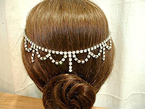 Art Deco Bridal Hair Chain, Vintage 1920s Rhinestone Necklace to ONE-OF-A-KIND Wedding Forehead or Back of Head Band Headband. Great Gatsby / Bohemian Headpiece