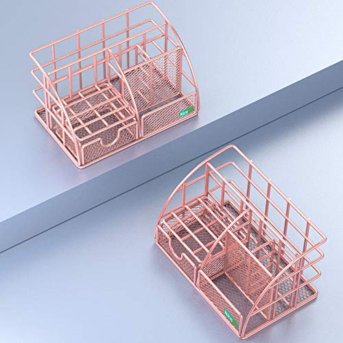 NiceGo Rose Gold Desk Organizer with Sliding Drawer,File Tray and Pen Holder Paper Organizer Upright Sections, Metal Mesh Multi-Functional Stationery Desk Supply Organizer for Office and School etc - Thumbnail 5