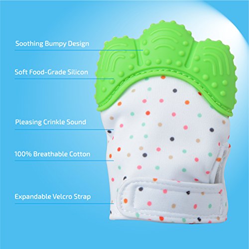 Prohapi Silicone Baby Teething Mitten, Self Soothing Teether & Teething Pain Relief Toy Glove plus Hygienic Travel Storage Pouch - Natural Remedy for Infants & Toddlers 3-12 months(Light Green 2PCS)