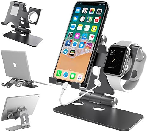 Cell Phone Stand, VELAGOL Desktop Charging Stand Cradle Dock Holder for iPhone iWatch Smartphone iPad Tablet Macbook - Dark Gray