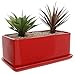 MyGift 10 inch Rectangular Modern Minimalist Red Ceramic Succulent Planter Pot/Window Box Container with Saucer and Drainage Holes