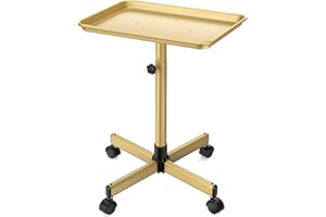 FLOLXNB Salon Tray Cart Premium Aluminum Tattoo Tray, Champagne Gold Salon Rolling Tray, Height Adjustable Utility Trolley, Salon Tray on Wheels for Spa Hairstylist Clinic Dental