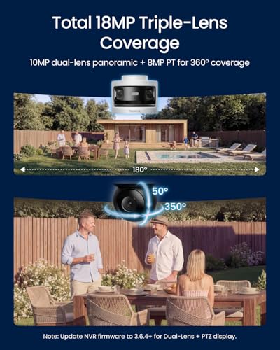REOLINK Triple-Lens PoE Security Camera Outdoor, 10MP 180° Panoramic & 4K PT with Auto Tracking, AI Video Search, Perimeter Protection, Color & IR Night Vision, 24/7 Recording, OMVI 3i PoE