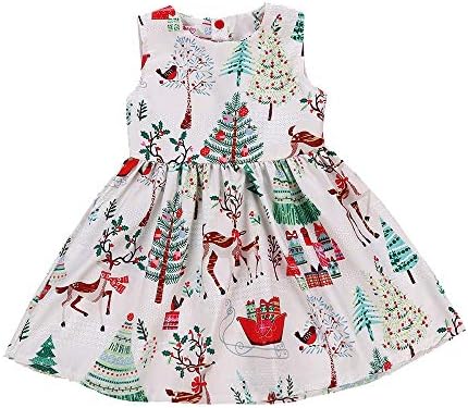 Hunzed Christmas Toddler Kids Baby Girls Dress Clothes, Sleeveless Cartoon Print Dress