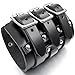 INBLUE Men's Alloy Genuine Leather Bracelet Bangle Cuff Silver Tone Black Adjustable