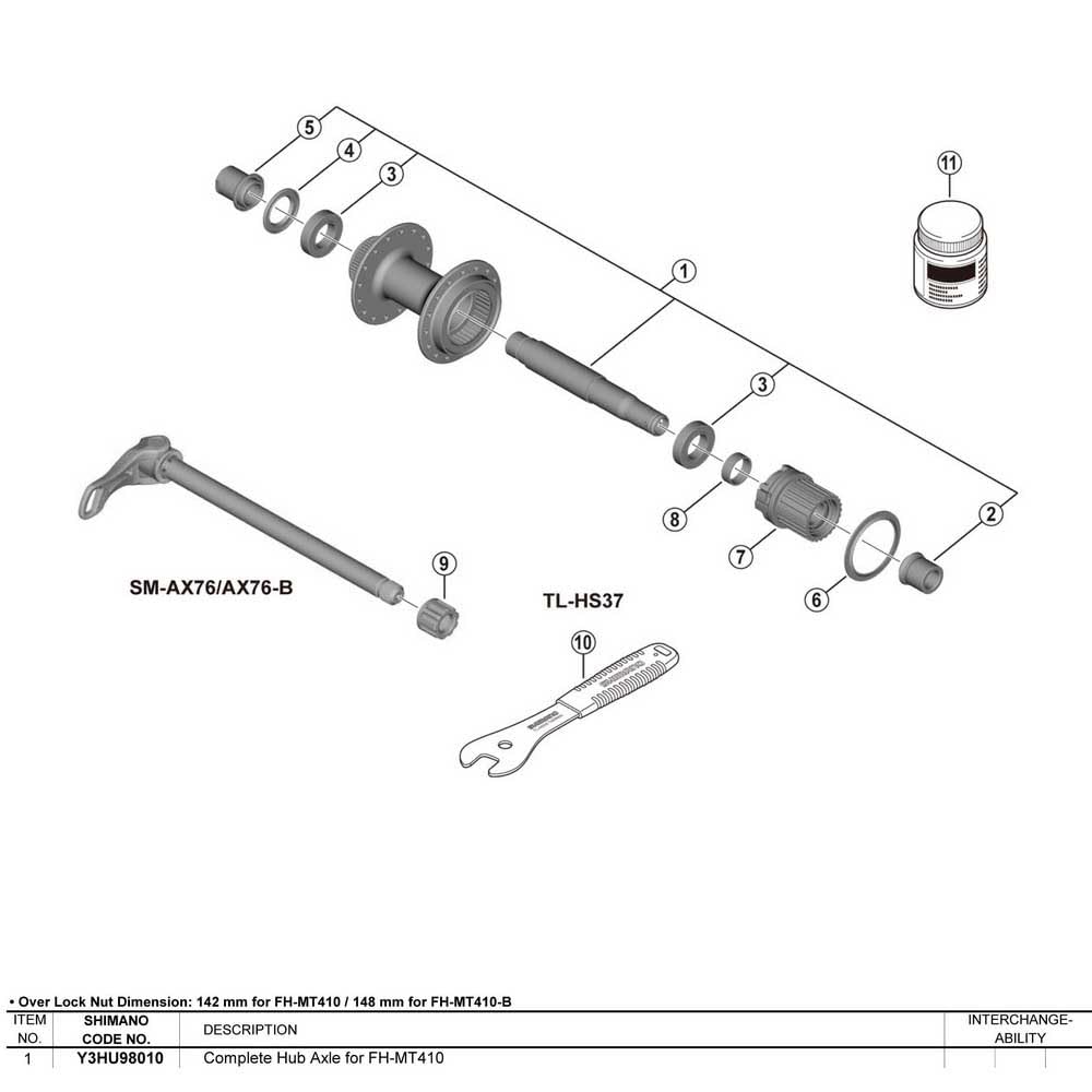 Shimano Spares FH-MT410 complete hub axle
