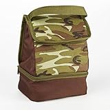Fit & Fresh Kids' Austin Insulated Lunch Bag with Dual Zippered Compartments, Versatile Lunch Box for Boys, Brown/Green Camo