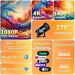Mini Projector, Support 4K 1080P Portable Projector