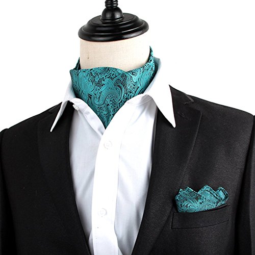 Stylefad Men's Ascot Cravat And Pocket Square Set (peacock blue paisley