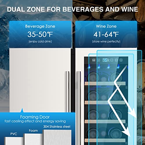 Wine and Beverage Refrigerator, 24 Inch Dual Zone Wine Fridge with