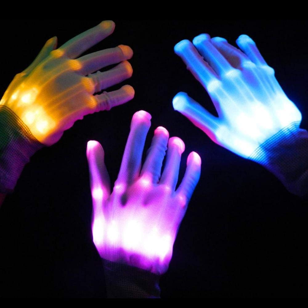 LED Gloves, Light Up Blue Flash Skeleton Hand Gloves Single Colour 3 Modes Glow for Festivals/ Halloween/ Christmas/ Bonfire Night/ Party/ Games/ Gift, Small Size Kids(5-10 yrs Blue)