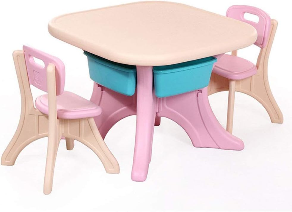 SHLFJQ Children Table Chair Set for 1-6 Years Old Baby Learning Drawing Desk Kindergarten Writing Square Table and Chair with Storage Box-Educational Present (Color : Pink)
