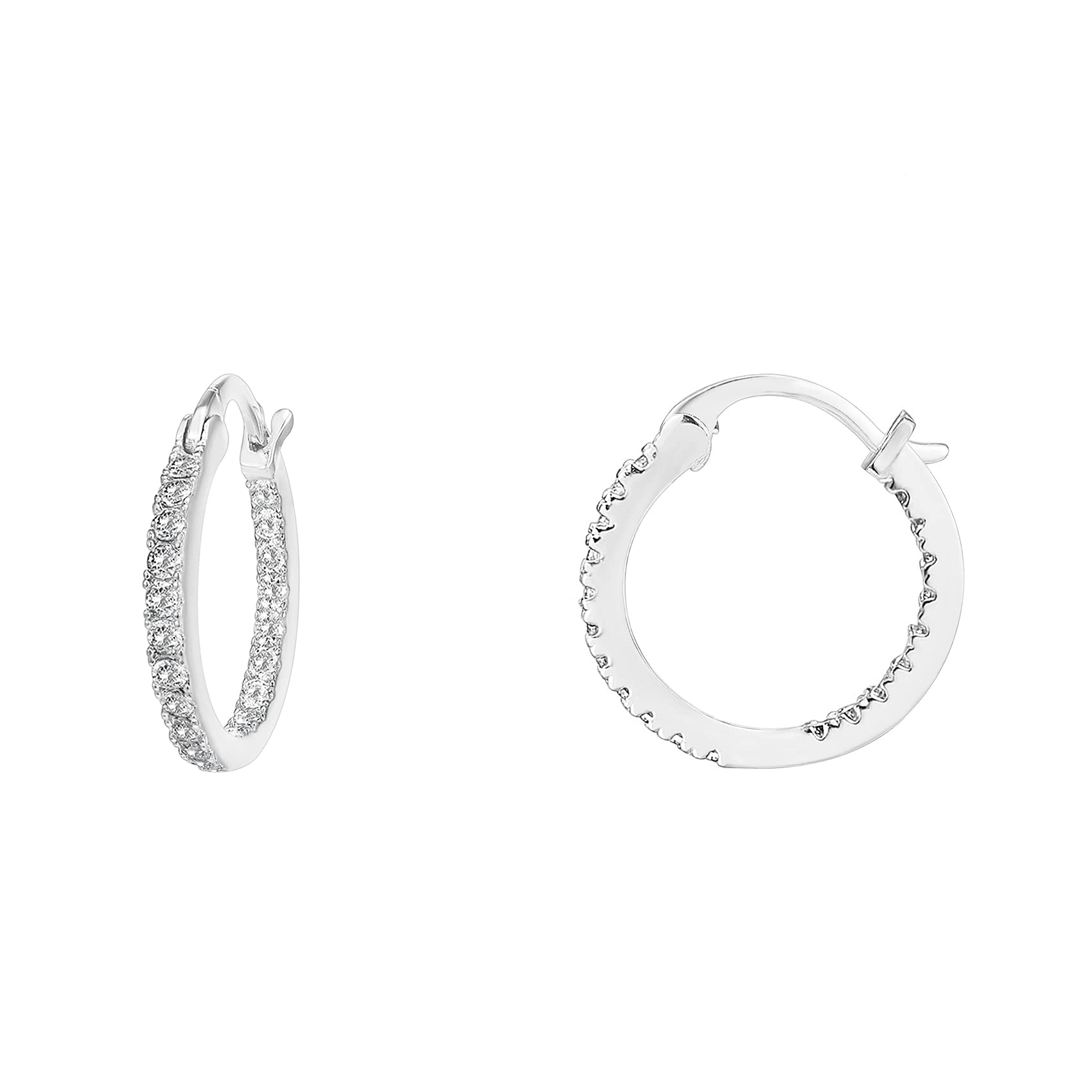 PAVOI 14K Gold Plated 925 Sterling Silver Post Cubic Zirconia Hoop Earrings | Small White Gold Hoops