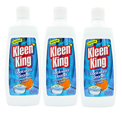 Kleen King Stainless Steel Cookware Cleaner and Copper Cleaner (14 oz, Pack of 3) Helps Remove Stains and Tarnish from Pots and Pans, Multi-Purpose Metal Cleaner, Liquid Form