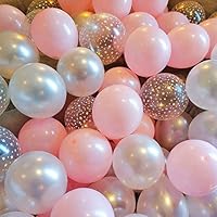 BALONAR 90pcs 12inch Pink White and Star Printed Latex Balloon for Birthday Party Decoration Baby Shower Supplies Wedding Ceremony Balloon Anniversary Decorations Arch Balloon Tower