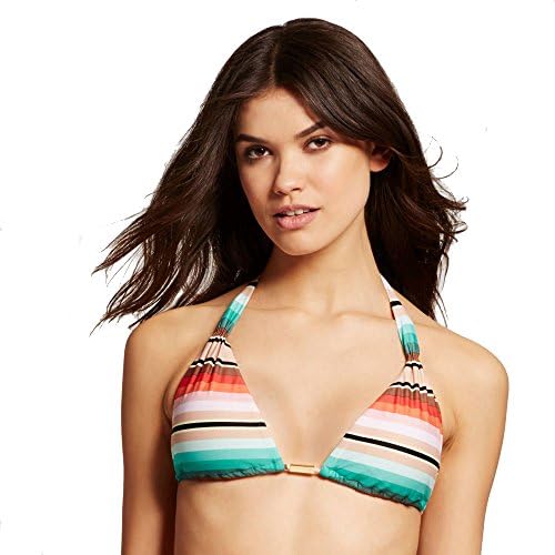 MAR by Vix Women's Halter Bikini Top (Large, Aqua Striped)
