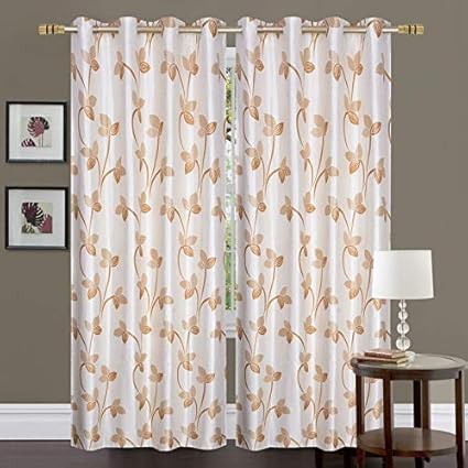 Red Ribbon Golden Door Curtains - 7 feet (Set of 2 Curtains)