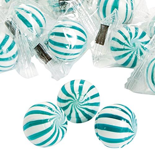 1 Lb. Blue Striped Hard Candy Balls (Approx. 91 Pcs.) - Blueberry-flavored.