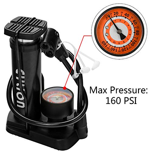 TANDD Bike Pump, Mini Bike Floor Pump, Bike Frame-Mounted Pump, Portable Foot Activated Bicycle Tyre Pump with Pressure Gauge for Bikes/Motorcycle and Other Inflatables