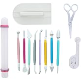 ScivoKaval Marshmallow Fondant Cake Decorating Hand Tool 12 Pcs 5 Sets Sugarcraft Gumpaste Icing Smoother Rolling Pin Trimmer Cutter Embosser Flower Scissor Modelling Accessories Supplies Kit Multi