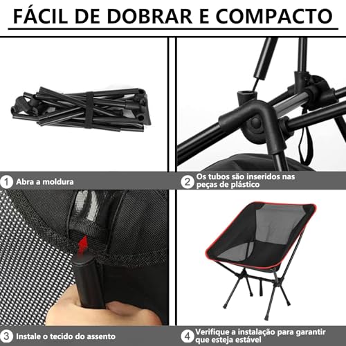 Cadeira Camping, GODREAM Cadeira Dobravel para Acampamento, com Bolsa de Transporte, Estrutura de Aço Carbono e Tecido Poliéster Resistente Premium, Suportar Até 150 kg, Portatil para Pesca (Preto)