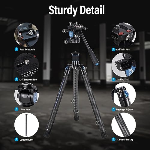SIRUI Carbon Fibre Tripod for Camera, 152cm Compact Lightweight Tripod with Fluid Head AT-10, Portable Travel Tripod for Camera, DSLR, Camcorder, Video Camera, Macro Shooting, Max Load 5kg, Traveler X