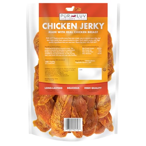 PUR LUV DOG TREATS, CHICKEN JERKY FOR DOGS, MADE WITH 100% REAL CHICKEN BREAST, 32 OUNCES, HEALTHY, EASILY DIGESTIBLE, LONG-LASTING, HIGH PROTEIN DOG TREAT, SATISFIES DOG’S URGE TO CHEW