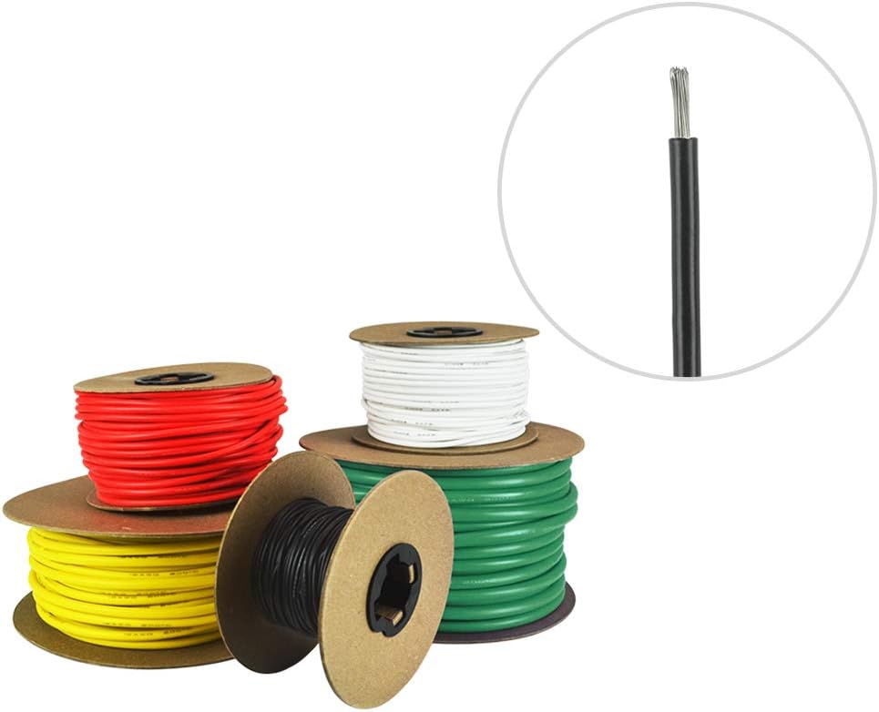 14 AWG Marine Wire -Tinned Copper Primary Boat Cable - Available in Black, Red, Yellow, Green, and White - Made in The USA