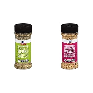 McCormick Garlic, Herb, Black Pepper & Sea Salt All Purpose Seasoning, 4.37 oz & McCormick Himalayan Pink Salt with Black Pepper and Garlic All Purpose Seasoning, 6.5 oz