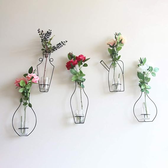 Amazon Popuppe 一輪挿し 壁掛け 花瓶 ワイヤー フラワーベース 北欧風 シンプル 花びん ポット われない ワイヤーフレーム 花器 インテリア おしゃれ 金属フレーム カップなし ブラック1 花器 インテリアボウル オンライン通販