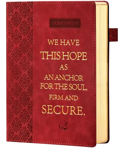 CAGIE Lined Journal for Women Men, Vintage Leather Journal with Golden Edge, 100 GSM 288 Pages Thick Inspirational Journal for Writing, A5 Christion Journal for Gifts, Wine Red