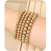 Boho Gold Bracelets for Women Layered Stackable Beaded Bracelet Set Adjustable Dainty Stretch Bracelets Gold Chain Ball Beads Trendy Pearl Bangles Stackable Jewelry Set for Gifts (5PCS B)