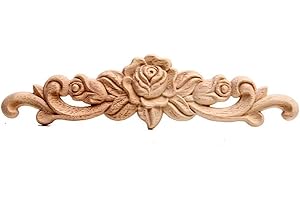 Beoot Wood Carved Applique Onlay Unpainted Corner Onlay Applique Door Cabinet Rose Unpainted European Style (30cm x 7cm)