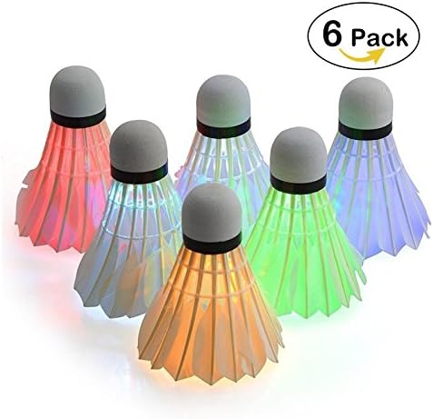 6 Pack Led Badminton Shuttlecock Set Dark Night Glow Birdies Goose Feather Lighting for Outdoor / Indoor Sports Activities Badminton